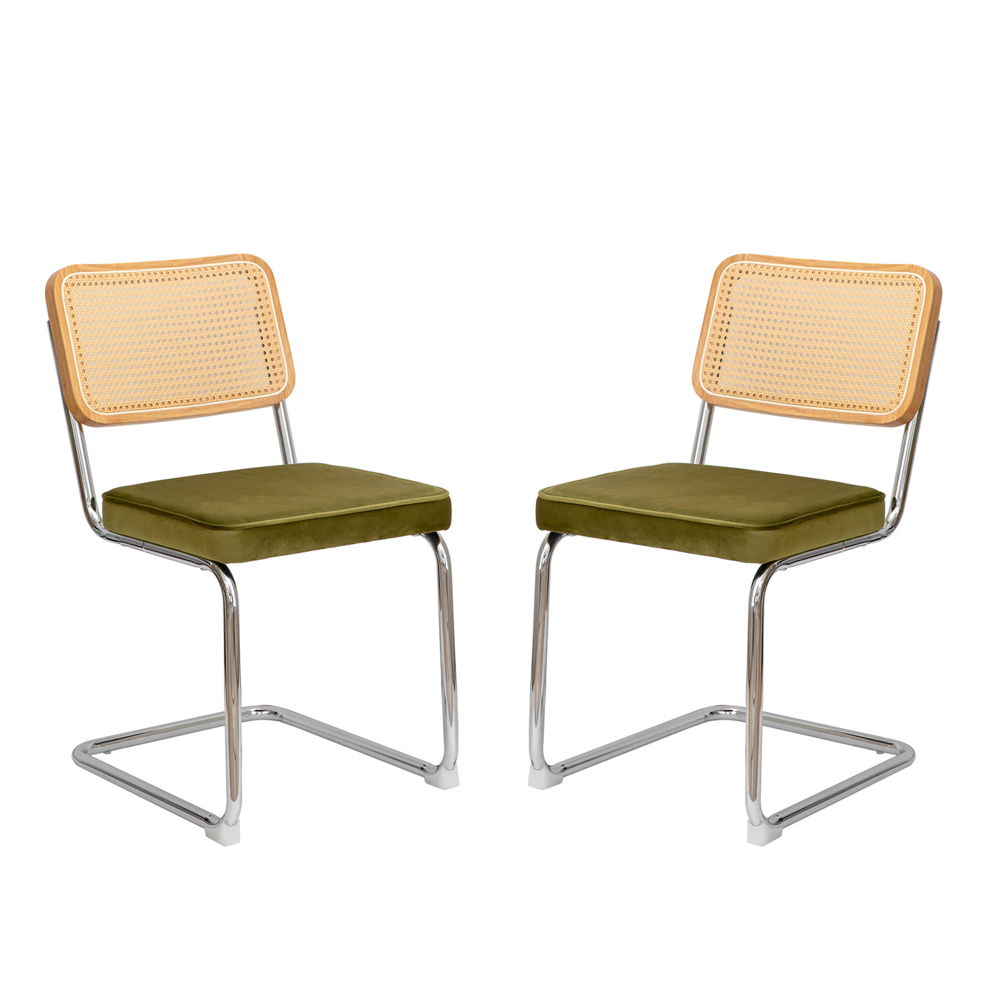 Mid Century Velvet Dining Chairs Set of 2 Olive Green