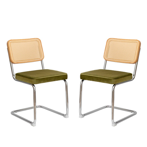 Mid Century Velvet Dining Chairs Set of 2 Olive Green