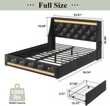 Full Upholstered Platform Bed with Headboard Black