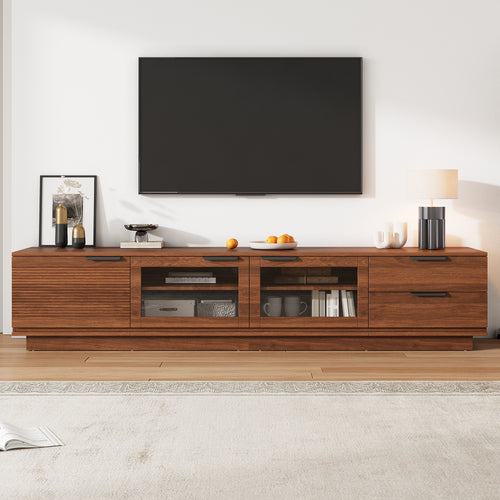 78" Modern TV Stand with Glass Doors & Cable Management