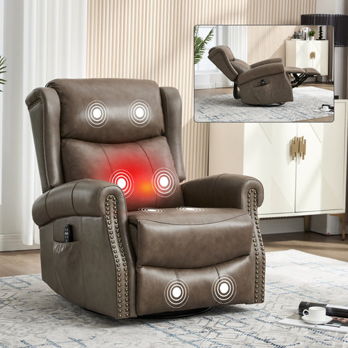 Heat Massage Leather Recliner Chair Rocker Swivel