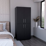70" Four-Door Armoire Wardrobe Cabinet with Six Shelves Black