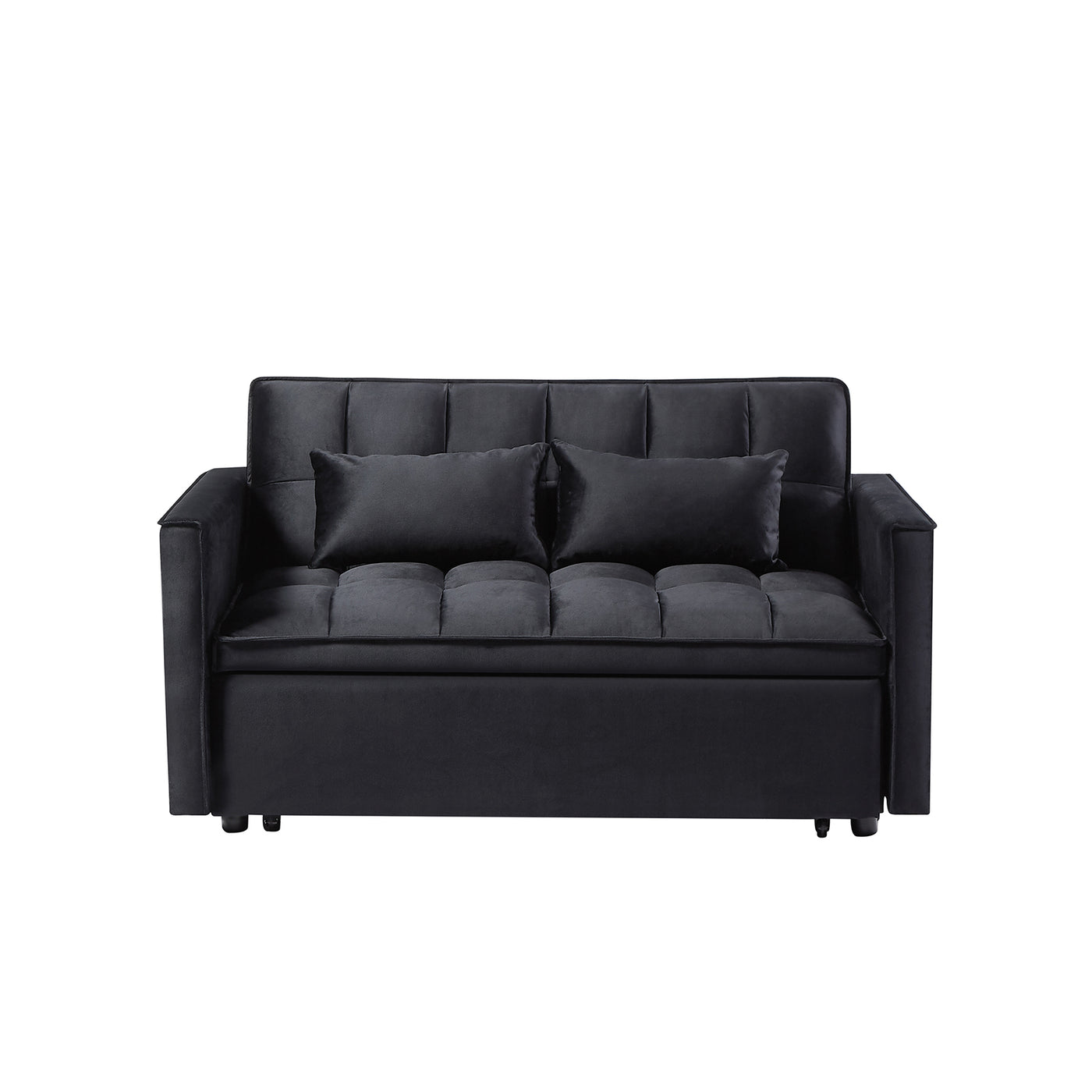 Modern 2-Seater Pull-Out Sleeper Sofa Bed Black