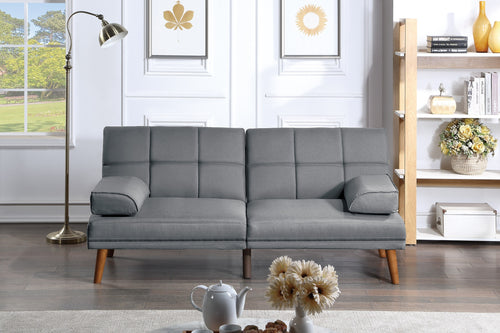 Blue Grey Polyfiber Tufted Sofa with Wood Legs