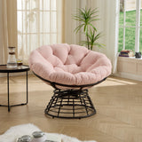 Papasan Chair Wicker Brown Frame Pink Cushion 360 Degree Swivel 300 lb