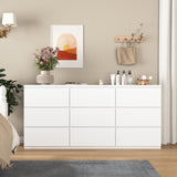 Dresser Modern 9-Drawer White Particle Board Handleless 63x15.74x29.5 In