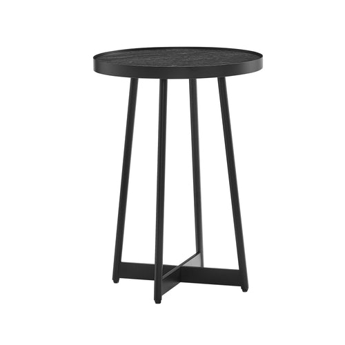 Modern Round Black Side Table with Geometric Metal Legs