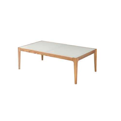Frosted Glass Top Coffee Table with Natural Wood Legs