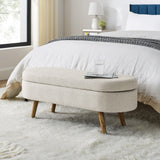 Ottoman Oval Storage Bench, Rubber Wood Legs, Beige(43.5"x16"x16")