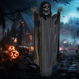 Outsunny 74' Life Size Outdoor Halloween Decorations Skeleton Witch, Animated Pr