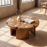 Round Engineered Wood Coffee Table Brown/Yellow