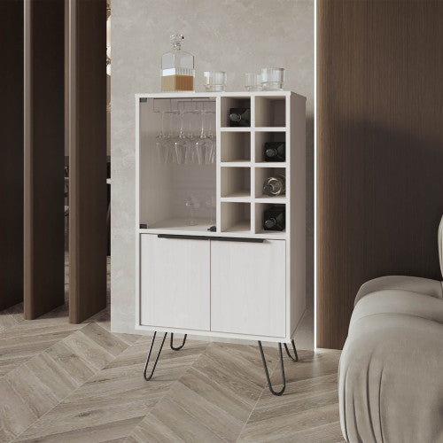 Bar Cabinet - Melamine - White - Glass Rack and Wine Storage
