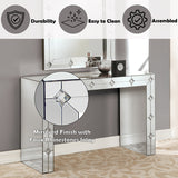 Mirrored Console Table - Faux Rhinestone Inlay - Sled Base - Assembled
