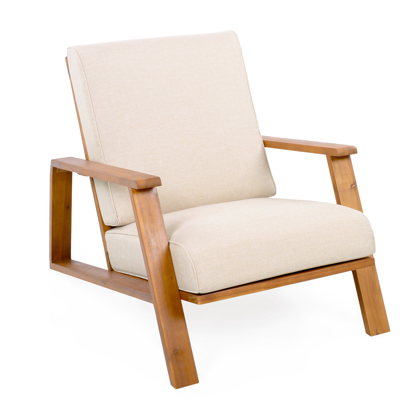 Patio Lounge Chair Teak Acacia Wood Frame Beige Cushion