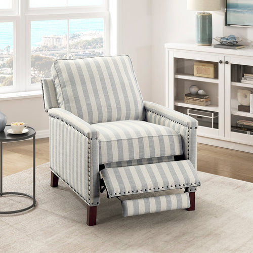 Classic Stripe Nailhead Recliner Chair Solid Wood