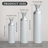 3 Pack Silver Metal Vase Set, Nested Semi-Handcrafted Embossed Vases