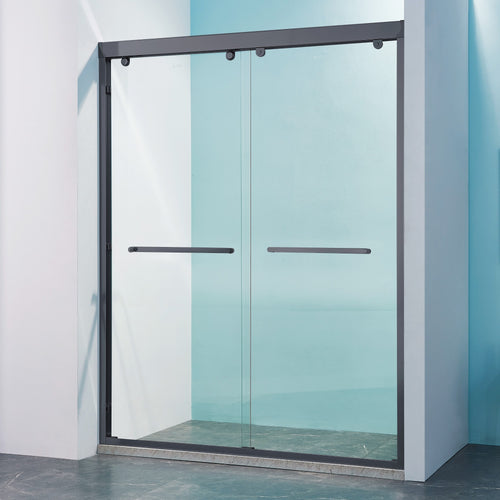 Double Sliding Shower Door 56-60"W x 75"H Matte Black Tempered Glass