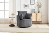 Accent Chair Swivel Round Barrel Corduroy Gray 350 LB 34x32x35 In