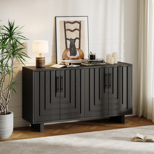 Modern Sideboard Storage Cabinet 59" Black 4 Door Dining Room