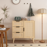 Modern Rattan Wood Dresser Wood Storage Cabinet Sideboard for Bedroom