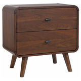 Nightstand Mid-Century Modern Dark Walnut 2-Drawer Gunmetal Hardware 27 In