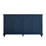 Blue Farmhouse Sideboard Buffet Cabinet, 4 Door Vintage Storage Credenza with De