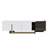 TV Stand Luxury White MDF Metal Legs Drawer 2-Cabinet Fits 70 In TV 66.7 In