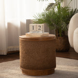 Round Engineered Wood Coffee Table with Storage Natural