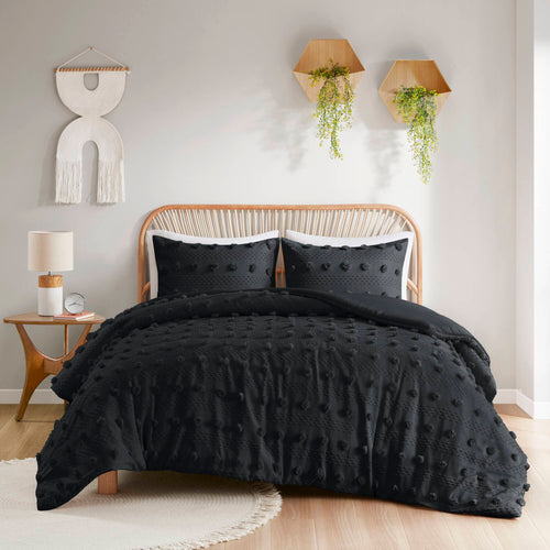 2 PCS Twin/Twin XL Clip Jacquard Duvet Cover Set Black