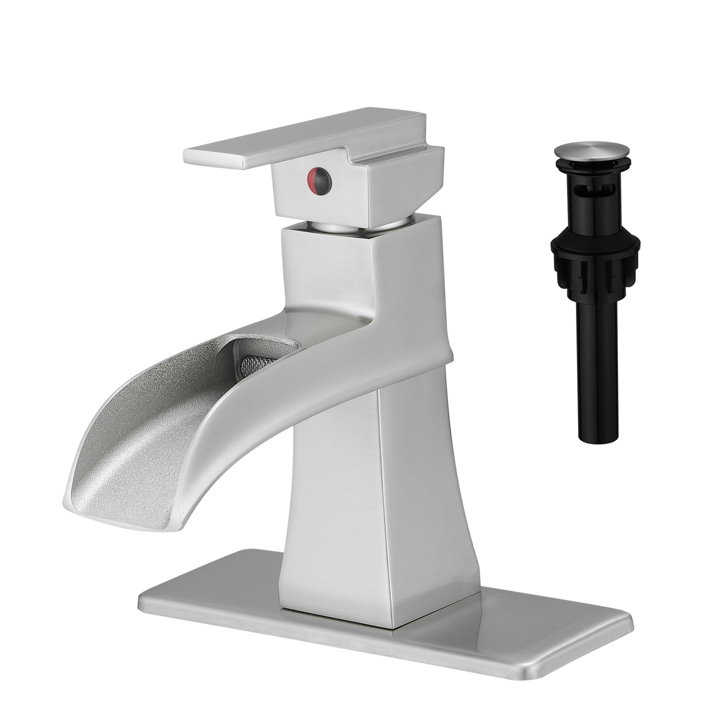 Brushed Nickel Waterfall Bathroom Sink Faucet with Popup Drain