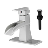 Brushed Nickel Waterfall Bathroom Sink Faucet with Popup Drain