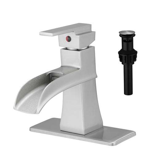 Brushed Nickel Waterfall Bathroom Sink Faucet with Popup Drain