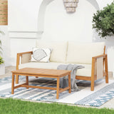 Outdoor Sofa Set Acacia Wood Teak Textilene Beige Cushion 2 Piece