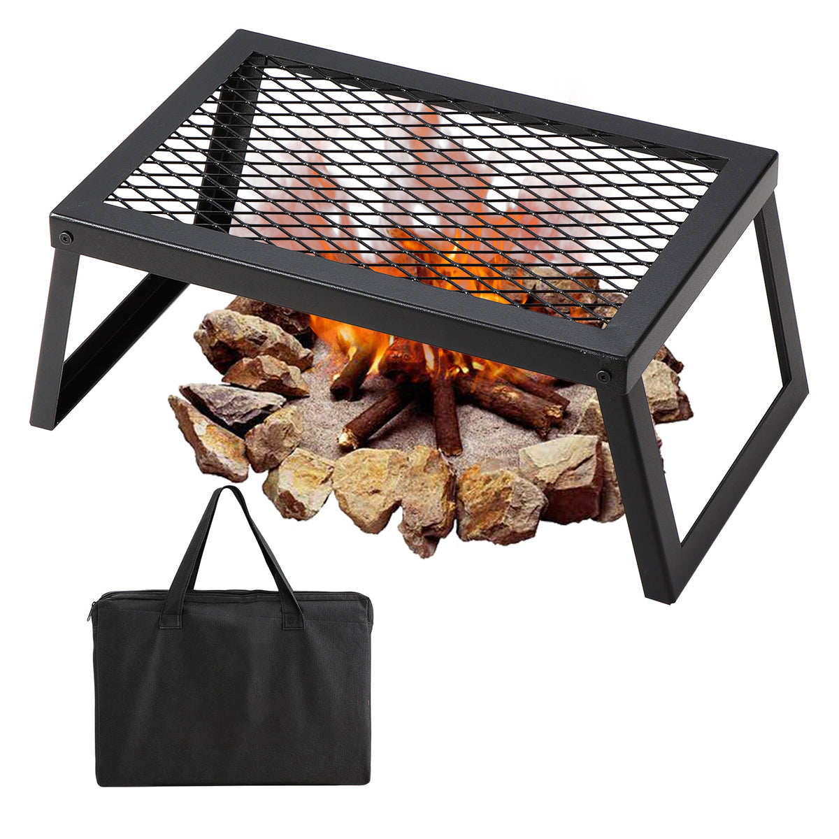 Folding Campfire Grill, Heavy Duty Steel Mesh Grate