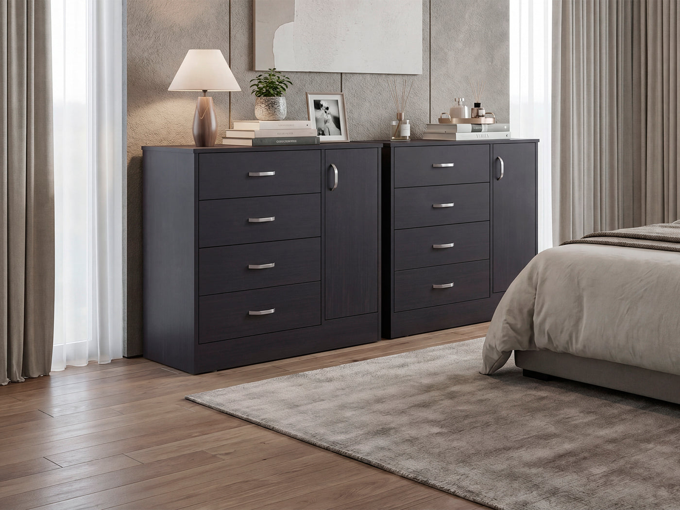 Set of 2 Minimalist Modern Wenge Dressers Bedroom Storage