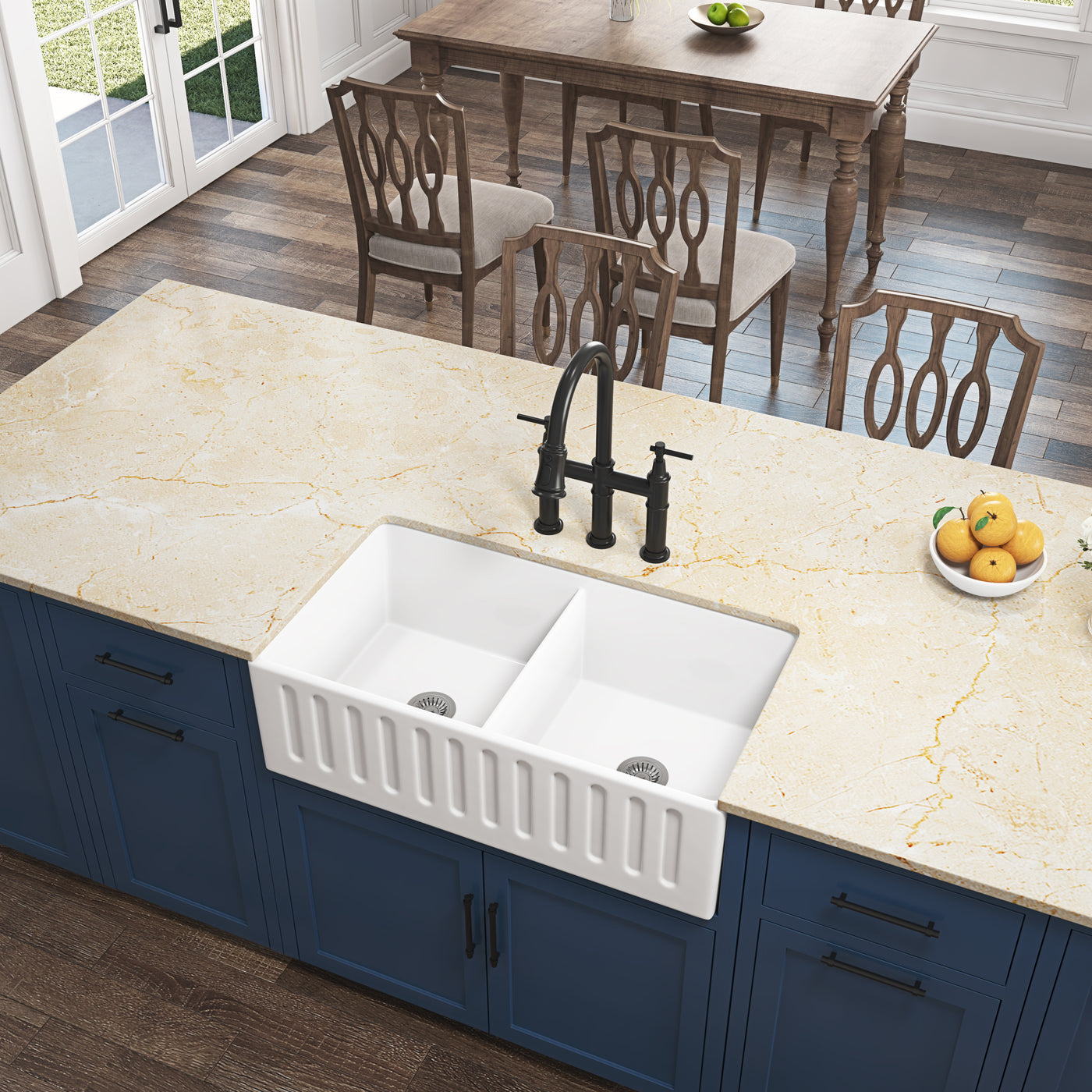 Bridge Kitchen Faucet with Pull-Down Sprayhead Spot Finish