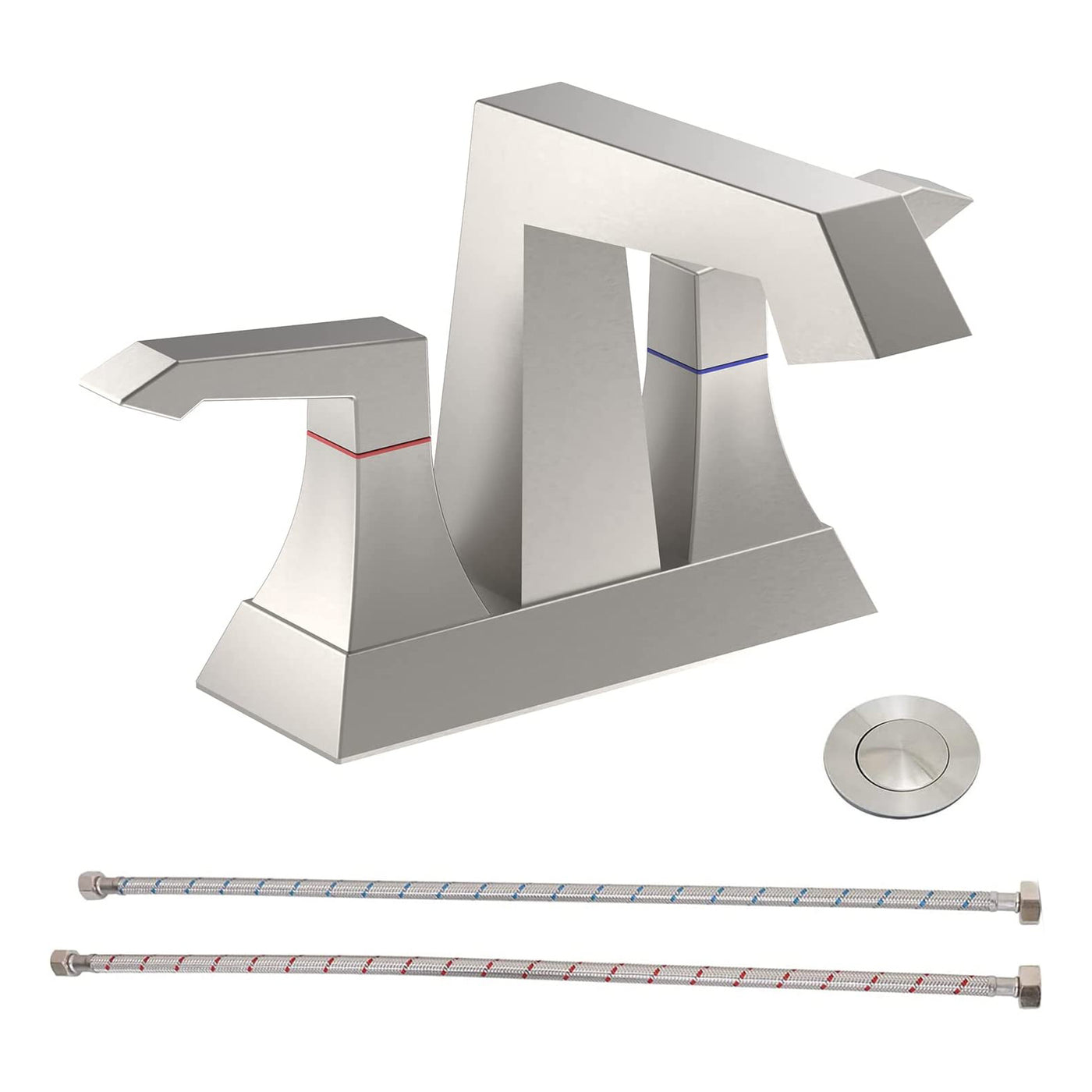 2-Handle Brushed Nickel Bathroom Faucet with Drain Kit