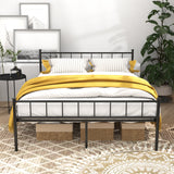 Queen Metal Platform Bed with Headboard Black