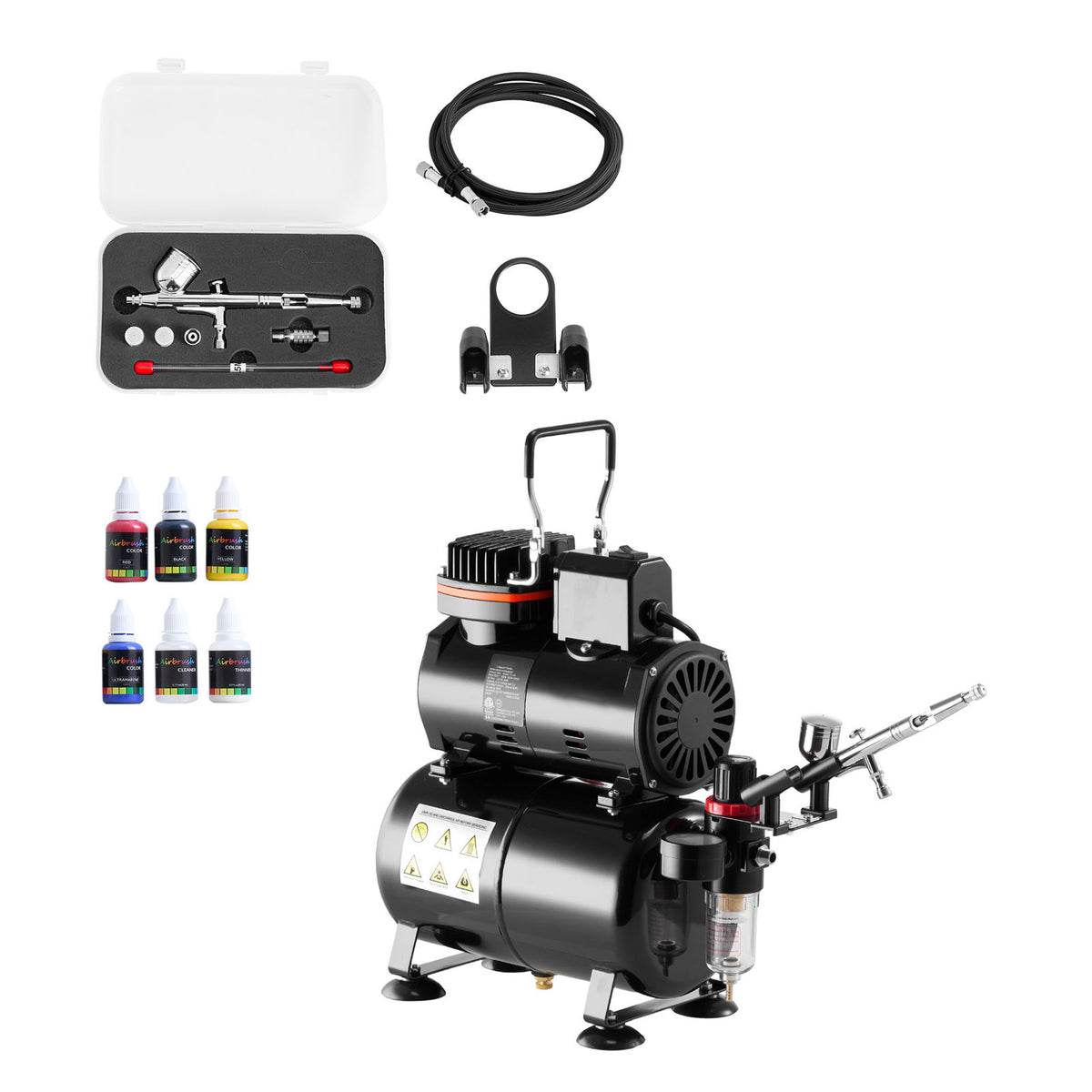 Airbrush Kit, 1/6 HP, Air Brush Kit with Air Compressor and Tank, 1 Dual-Action