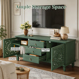 Farmhouse TV Stand with Hollow Carved Doors, Vintage Sideboard Buffet Storage Ca