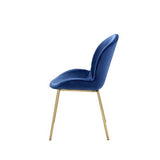 Side Chair Set of 2 - Modern - Velvet - Blue with Gold Legs - Armless