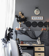 Set of 2, 7x7x7' Fabric Light Black White Plaid Pumpkin, for Holiday Halloween D