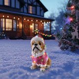 Christmas Pug Statue, Holiday Dog Figurine in Pink Santa Outfit