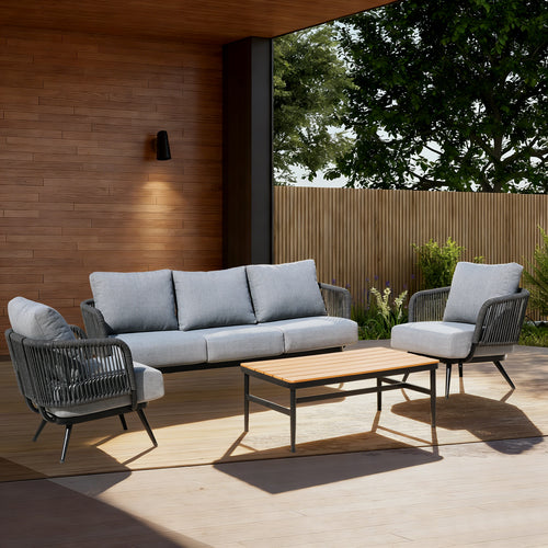 Outdoor Conversation Set Rope Textilene Black Gray Olefin 4 Piece