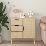 Modern Rattan Wood Dresser Wood Storage Cabinet Sideboard for Bedroom