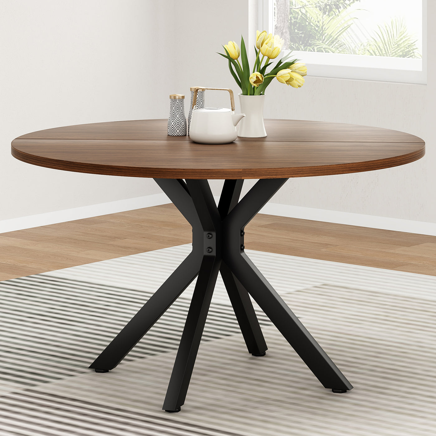 47.2" Round Solid Wood Dining Table Seats 4-6 Pedestal Base