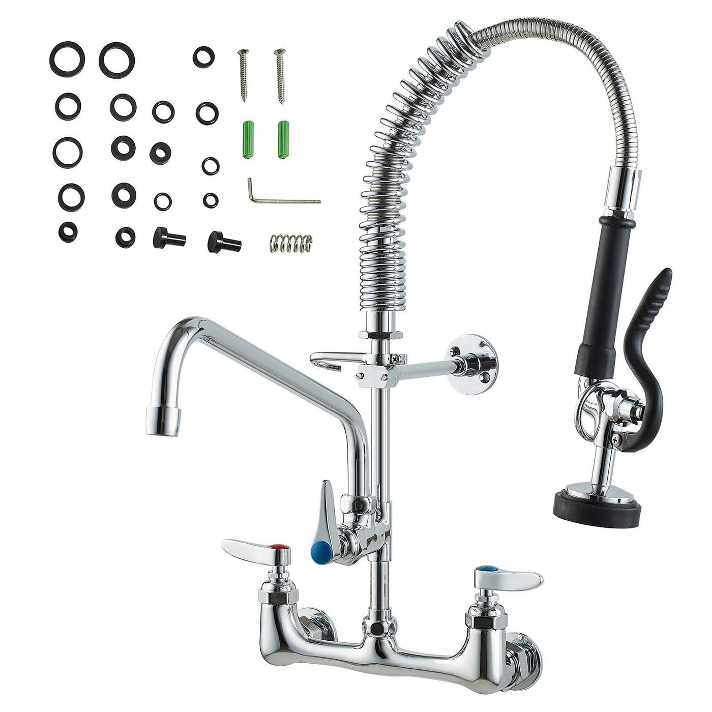 Commercial Wall Mount Kitchen Faucet Pre-Rinse Sprayer Brass