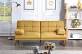Mustard Polyfiber Adjustable Tufted Sofa with Wood Legs