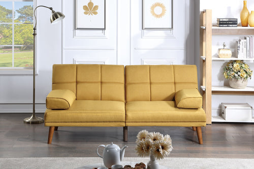 Mustard Polyfiber Adjustable Tufted Sofa with Wood Legs
