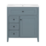 30" Blue Gray Bathroom Vanity with Sink and Drawers